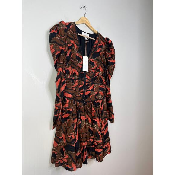 NWT Cleobella Reagen Puff Sleeve V-Neck Fit & Flare Canyon Mini Dress Sz: Medium - Picture 3 of 7